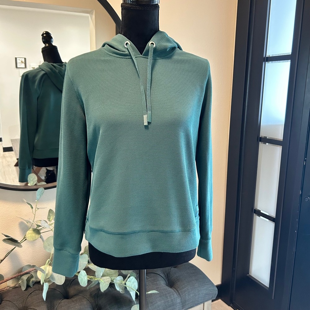 DKNY Sport Womens Teal Waffle Knit Pullover Hoodie DPJ0ESM531